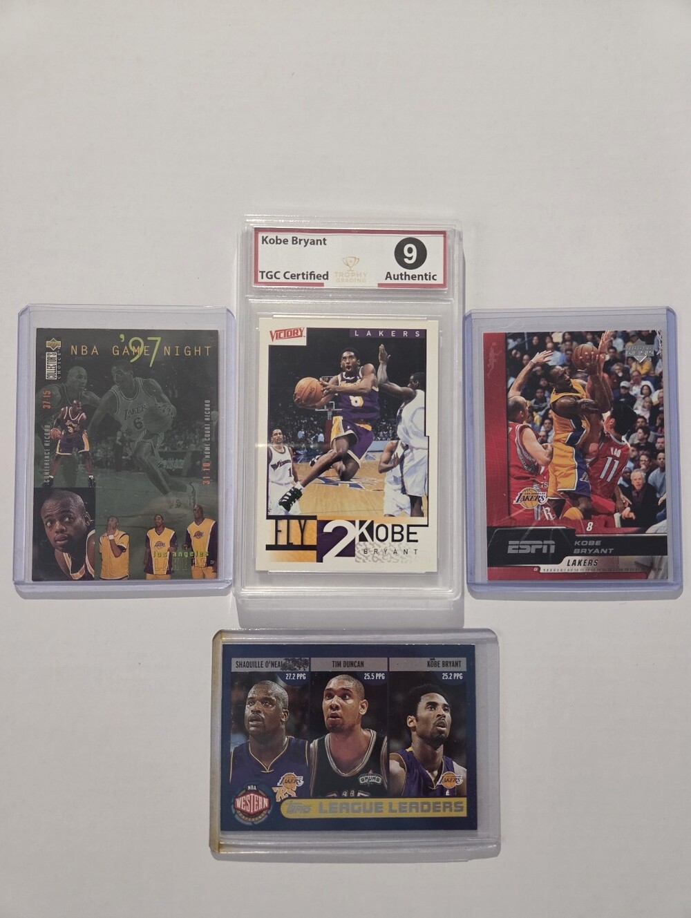 Kobe Bryant Card Lot - 4 Cards Including TGC Certified Mint 9 Graded Slab